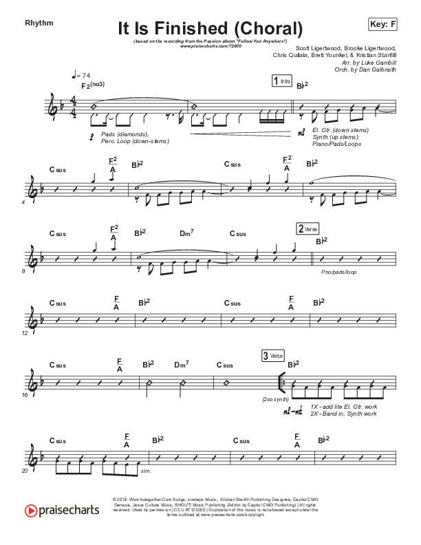 It Is Finished (Choral Anthem SATB) Rhythm Chart (Passion / Melodie Malone / Arr. Luke Gambill)