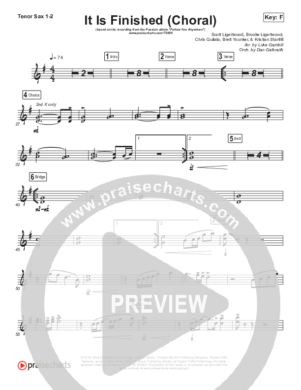It Is Finished (Choral Anthem SATB) Tenor Sax 1/2 (Passion / Melodie Malone / Arr. Luke Gambill)