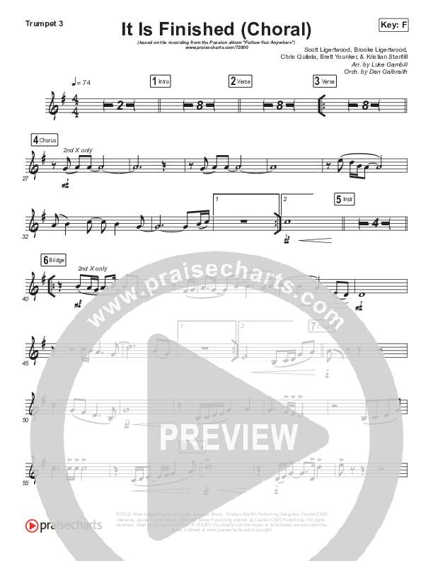 It Is Finished (Choral Anthem SATB) Trumpet 3 (Passion / Melodie Malone / Arr. Luke Gambill)