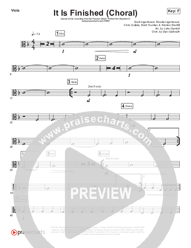 It Is Finished (Choral Anthem SATB) Viola (Passion / Melodie Malone / Arr. Luke Gambill)