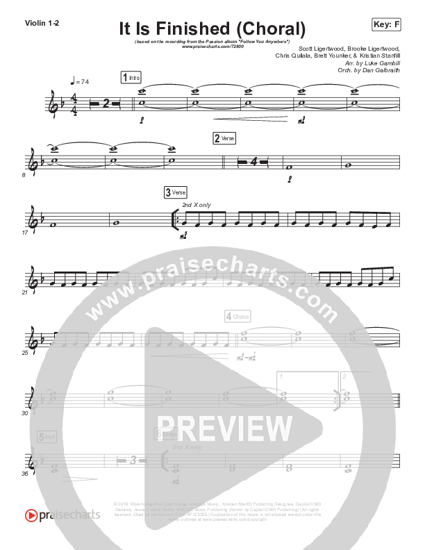 It Is Finished (Choral Anthem SATB) Violin 1/2 (Passion / Melodie Malone / Arr. Luke Gambill)
