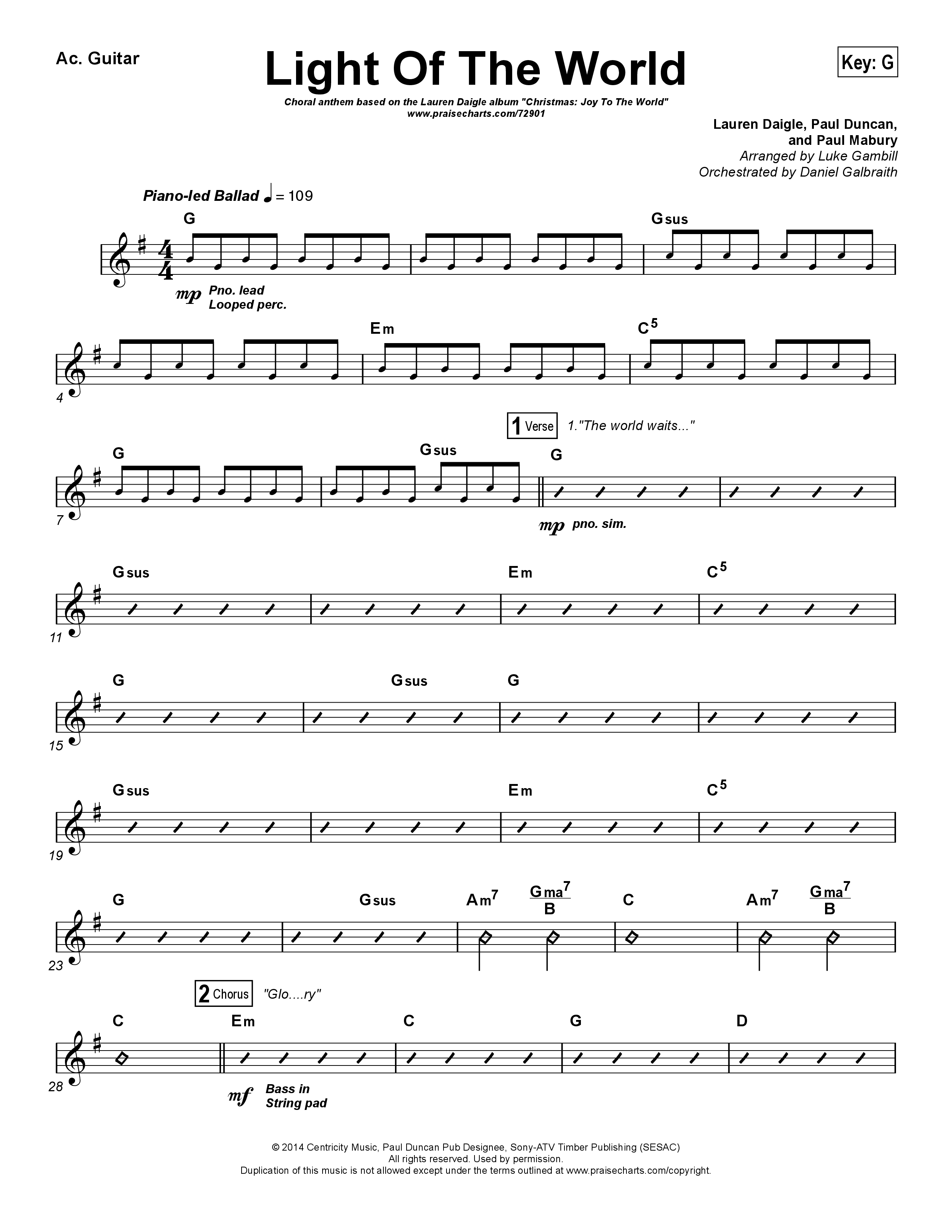 Light Of The World (Choral Anthem SATB) Acoustic Guitar (Lauren Daigle / Arr. Luke Gambill)