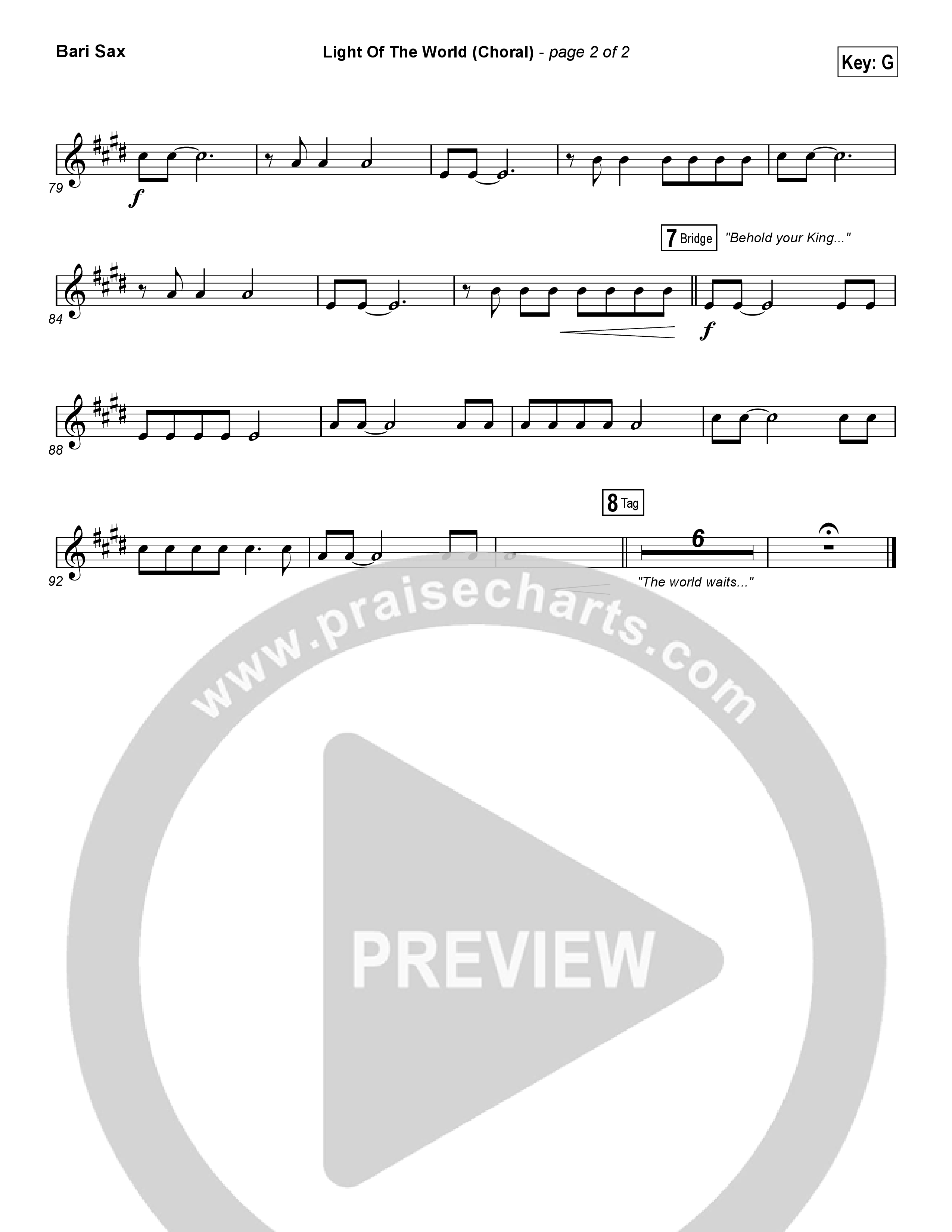 Light Of The World (Choral Anthem SATB) Bari Sax (Lauren Daigle / Arr. Luke Gambill)