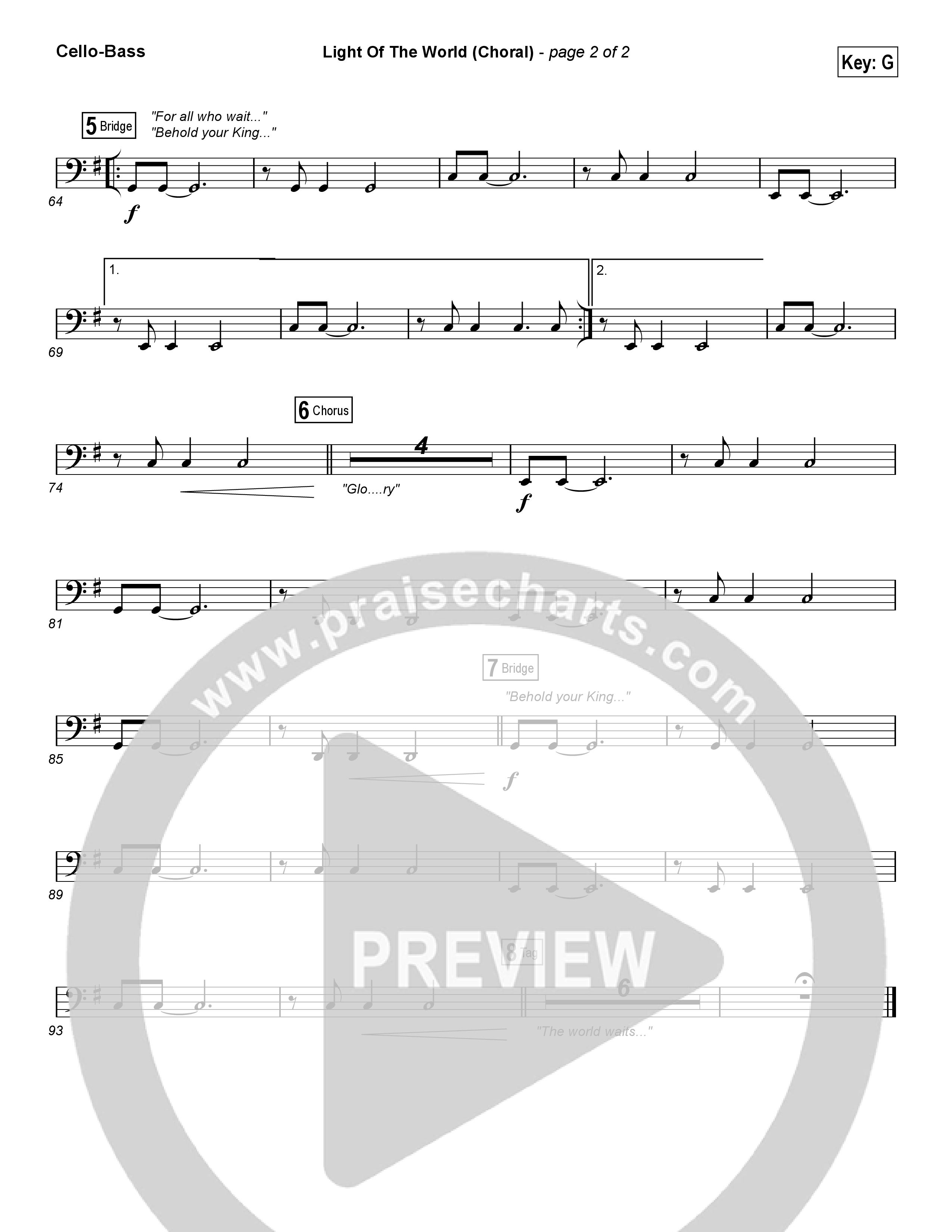 Light Of The World (Choral Anthem SATB) Cello/Bass (Lauren Daigle / Arr. Luke Gambill)