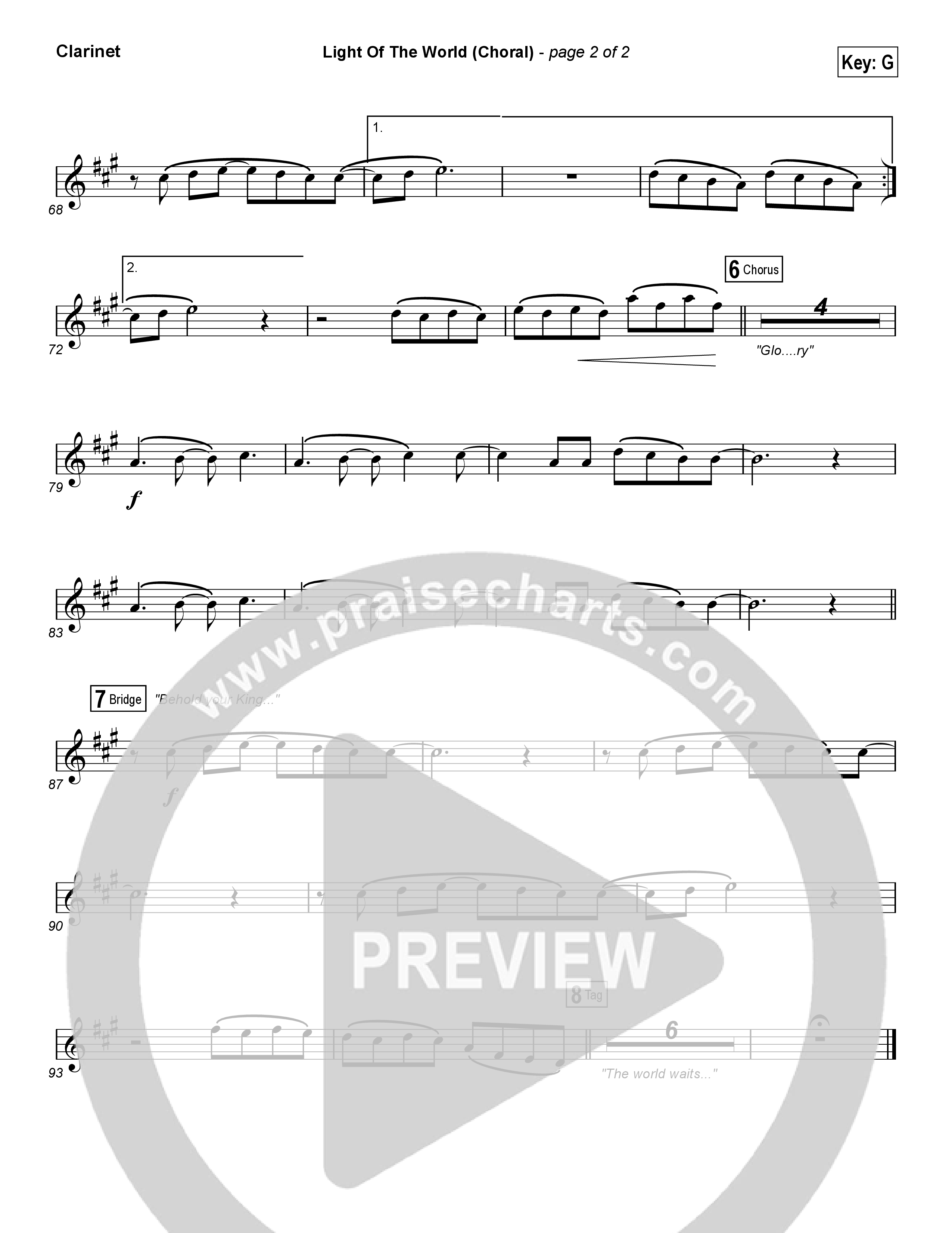 Light Of The World (Choral Anthem SATB) Clarinet (Lauren Daigle / Arr. Luke Gambill)