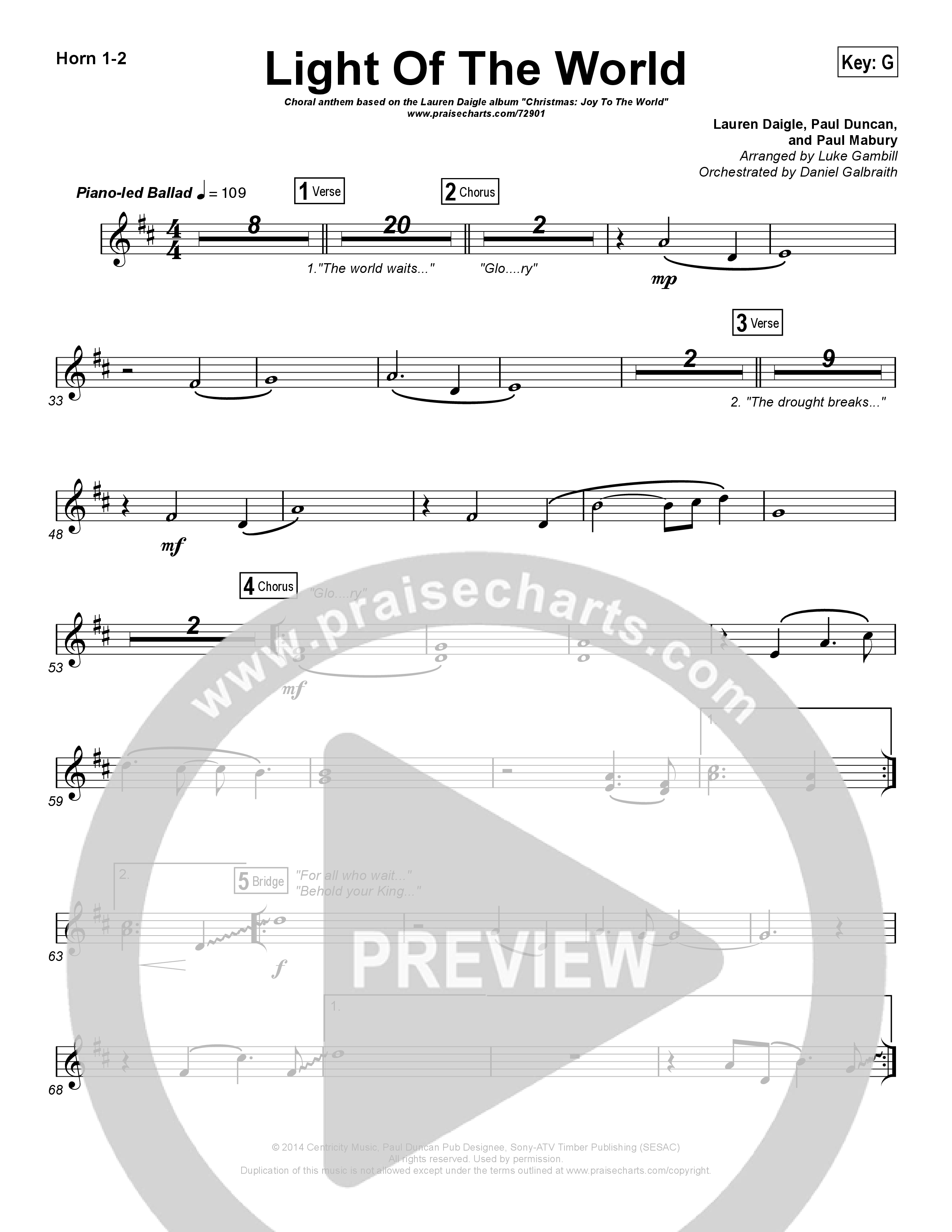 Light Of The World (Choral Anthem SATB) Brass Pack (Lauren Daigle / Arr. Luke Gambill)