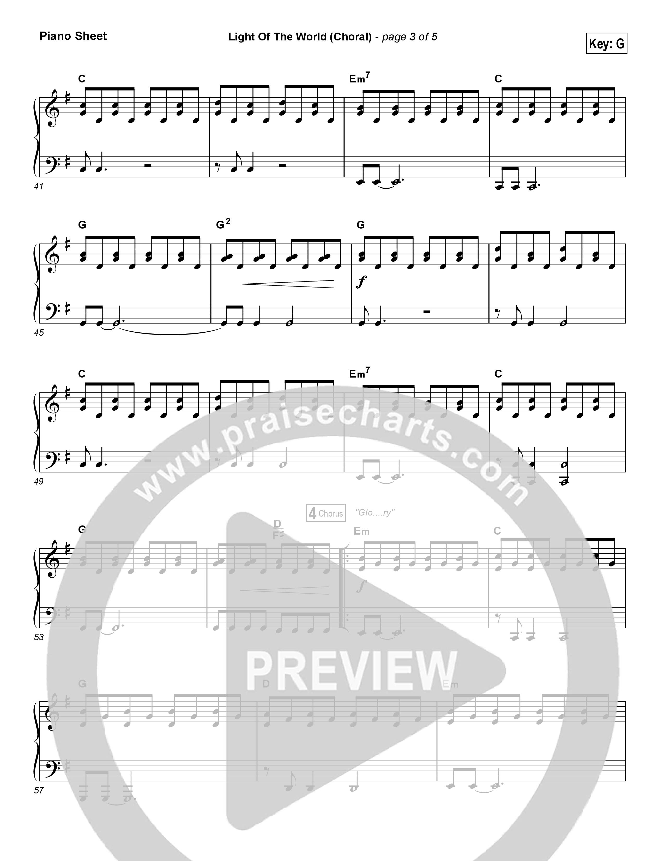 Light Of The World (Choral Anthem SATB) Piano Sheet (Lauren Daigle / Arr. Luke Gambill)
