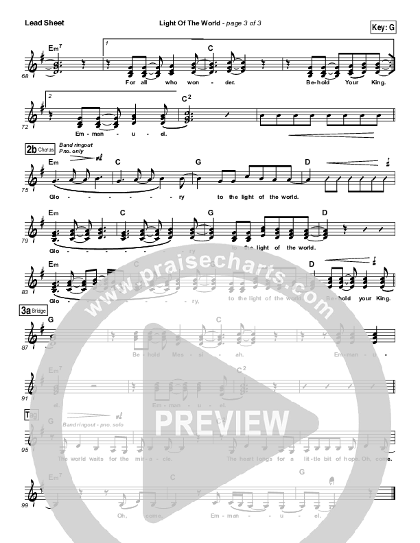 Light Of The World (Choral Anthem SATB) Lead Sheet (Lauren Daigle / Arr. Luke Gambill)