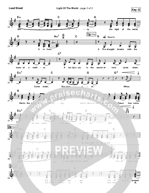 Light Of The World (Choral Anthem SATB) Lead Sheet (SAT) (Lauren Daigle / Arr. Luke Gambill)