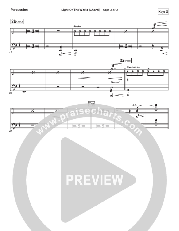 Light Of The World (Choral Anthem SATB) Percussion (Lauren Daigle / Arr. Luke Gambill)