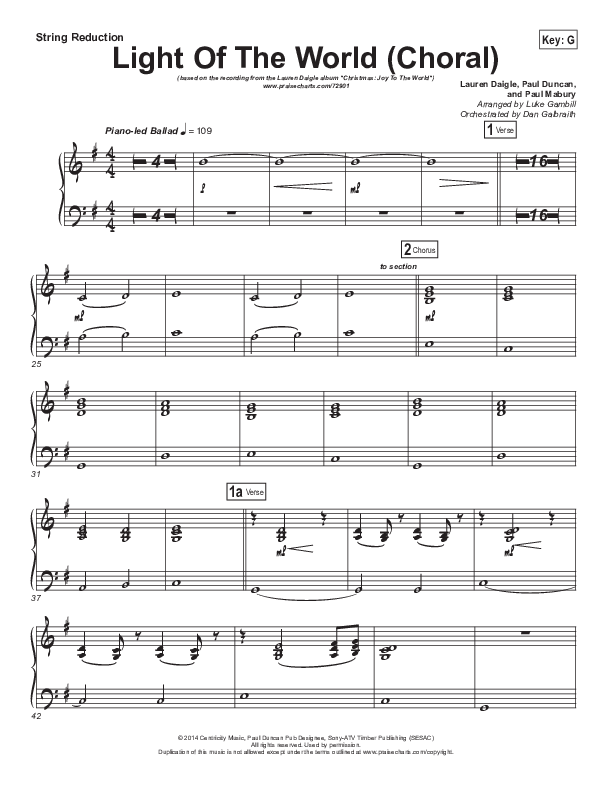 Light Of The World (Choral Anthem SATB) String Pack (Lauren Daigle / Arr. Luke Gambill)