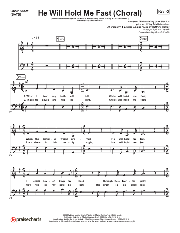 He Will Hold Me Fast (Choral Anthem SATB) Choir Sheet (SATB) (Keith & Kristyn Getty / Arr. Luke Gambill)