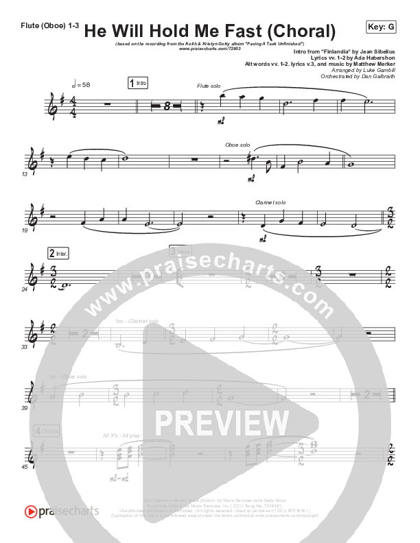 He Will Hold Me Fast (Choral Anthem SATB) Flute/Oboe 1/2/3 (Keith & Kristyn Getty / Arr. Luke Gambill)