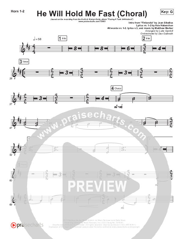 He Will Hold Me Fast (Choral Anthem SATB) French Horn 1,2 (Keith & Kristyn Getty / Arr. Luke Gambill)
