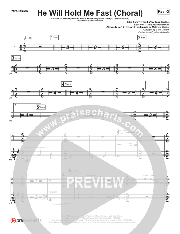 He Will Hold Me Fast (Choral Anthem SATB) Percussion (Keith & Kristyn Getty / Arr. Luke Gambill)