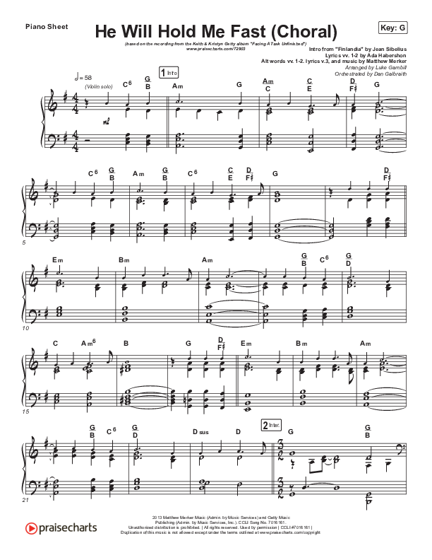 He Will Hold Me Fast (Choral Anthem SATB) Piano Sheet (Keith & Kristyn Getty / Arr. Luke Gambill)