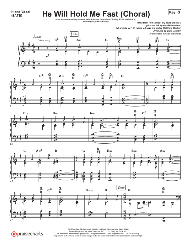 He Will Hold Me Fast (Choral Anthem SATB) Piano/Vocal Pack (Keith & Kristyn Getty / Arr. Luke Gambill)