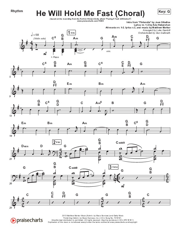 He Will Hold Me Fast (Choral Anthem SATB) Rhythm Chart (Keith & Kristyn Getty / Arr. Luke Gambill)