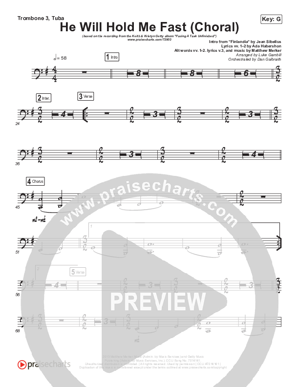 He Will Hold Me Fast (Choral Anthem SATB) Trombone 3/Tuba (Keith & Kristyn Getty / Arr. Luke Gambill)