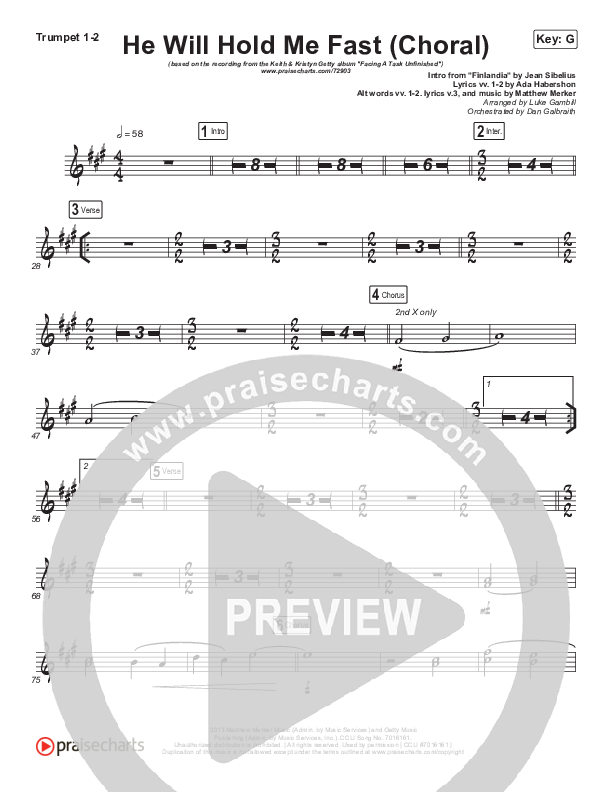 He Will Hold Me Fast (Choral Anthem SATB) Trumpet 1,2 (Keith & Kristyn Getty / Arr. Luke Gambill)