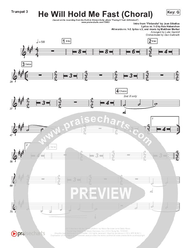 He Will Hold Me Fast (Choral Anthem SATB) Trumpet 1,2 (Keith & Kristyn Getty / Arr. Luke Gambill)