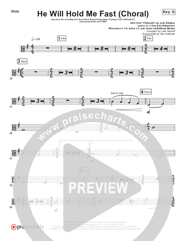 He Will Hold Me Fast (Choral Anthem SATB) Viola (Keith & Kristyn Getty / Arr. Luke Gambill)