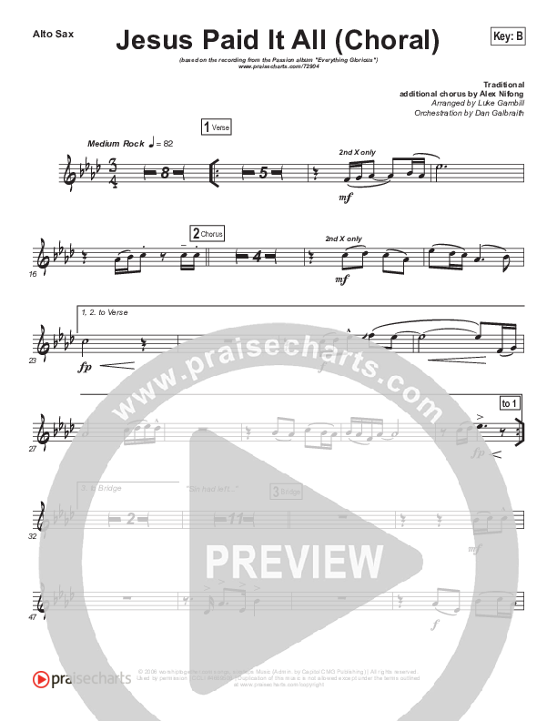 Jesus Paid It All (Choral Anthem SATB) Alto Sax (Passion / Kristian Stanfill / Arr. Luke Gambill)