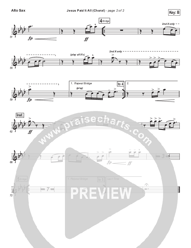 Jesus Paid It All (Choral Anthem SATB) Alto Sax (Passion / Kristian Stanfill / Arr. Luke Gambill)