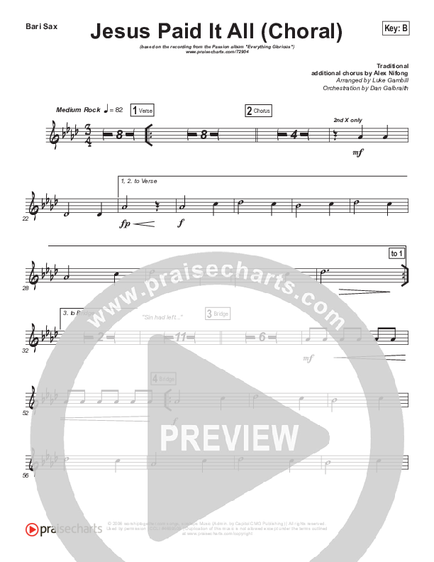 Jesus Paid It All (Choral Anthem SATB) Bari Sax (Passion / Kristian Stanfill / Arr. Luke Gambill)