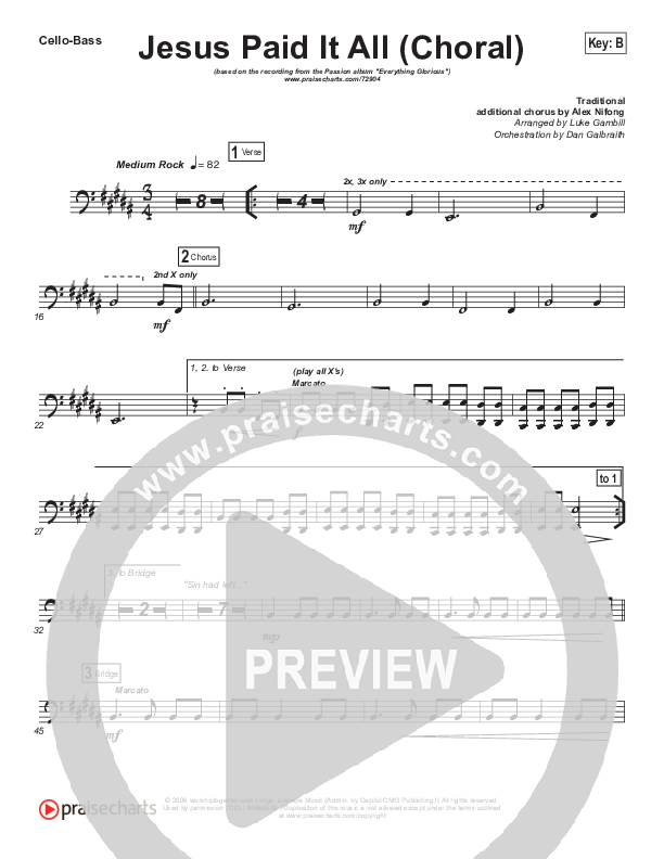 Jesus Paid It All (Choral Anthem SATB) Cello/Bass (Passion / Kristian Stanfill / Arr. Luke Gambill)