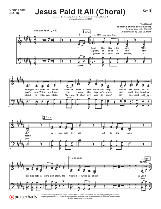Jesus Paid It All (Choral Anthem SATB) Choir Vocals (SATB) (Passion / Kristian Stanfill / Arr. Luke Gambill)
