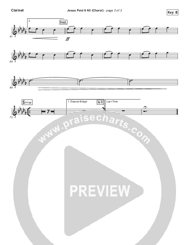 Jesus Paid It All (Choral Anthem SATB) Clarinet (Passion / Kristian Stanfill / Arr. Luke Gambill)