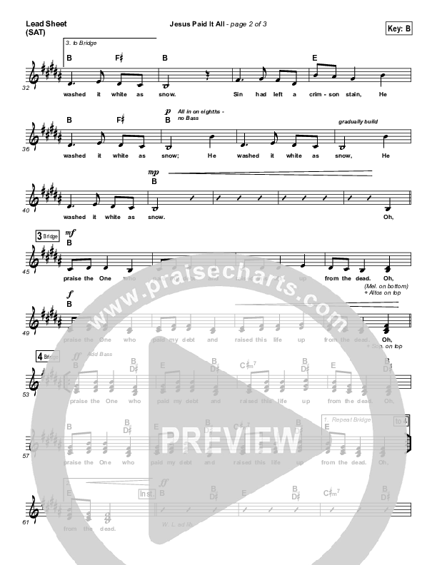 Jesus Paid It All (Choral Anthem SATB) Lead Sheet (SAT) (Passion / Kristian Stanfill / Arr. Luke Gambill)