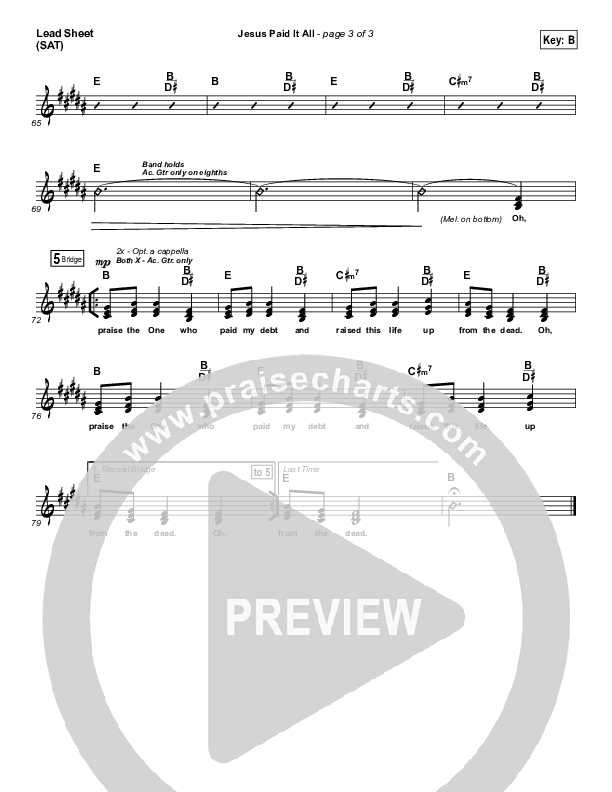 Jesus Paid It All (Choral Anthem SATB) Lead Sheet (SAT) (Passion / Kristian Stanfill / Arr. Luke Gambill)