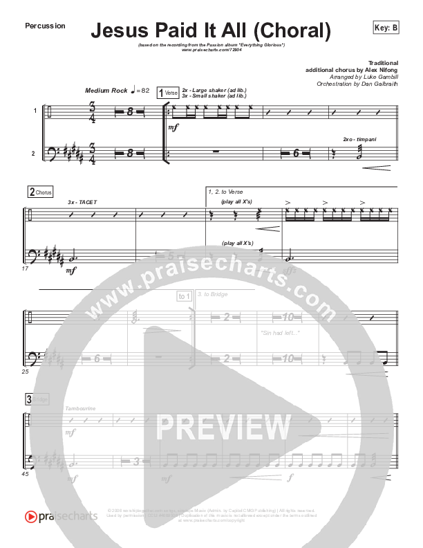 Jesus Paid It All (Choral Anthem SATB) Percussion (Passion / Kristian Stanfill / Arr. Luke Gambill)