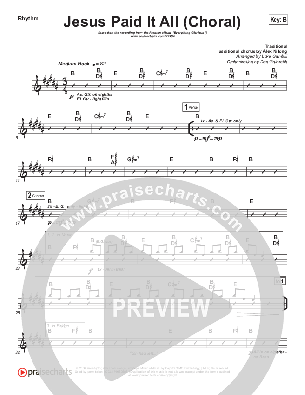 Jesus Paid It All (Choral Anthem SATB) Rhythm Chart (Passion / Kristian Stanfill / Arr. Luke Gambill)