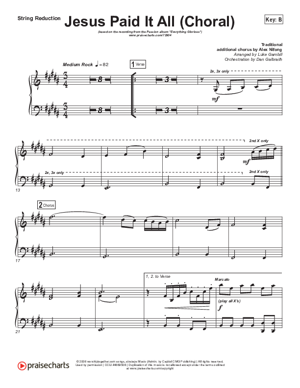 Jesus Paid It All (Choral Anthem SATB) String Pack (Passion / Kristian Stanfill / Arr. Luke Gambill)