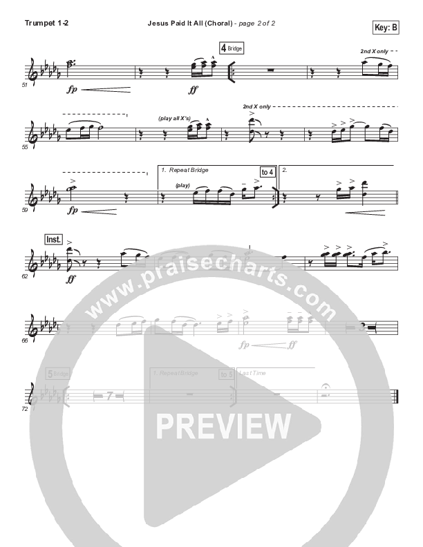Jesus Paid It All (Choral Anthem SATB) Trumpet 1,2 (Passion / Kristian Stanfill / Arr. Luke Gambill)