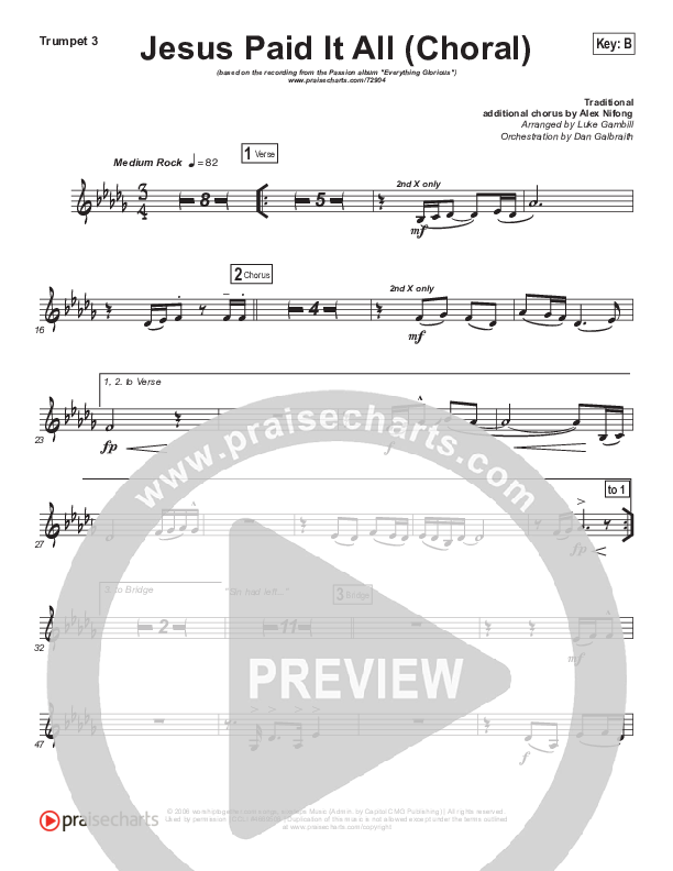 Jesus Paid It All (Choral Anthem SATB) Trumpet 3 (Passion / Kristian Stanfill / Arr. Luke Gambill)