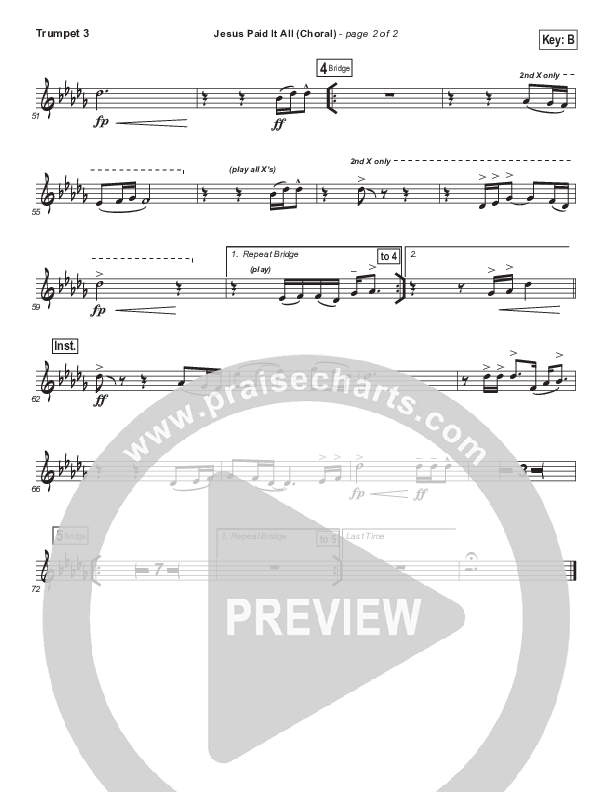 Jesus Paid It All (Choral Anthem SATB) Trumpet 3 (Passion / Kristian Stanfill / Arr. Luke Gambill)