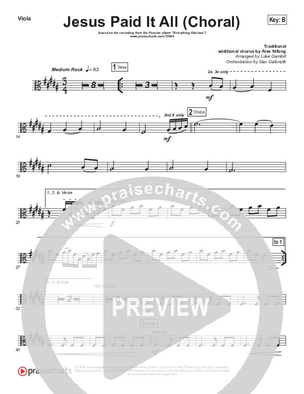 Jesus Paid It All (Choral Anthem SATB) Viola (Passion / Kristian Stanfill / Arr. Luke Gambill)