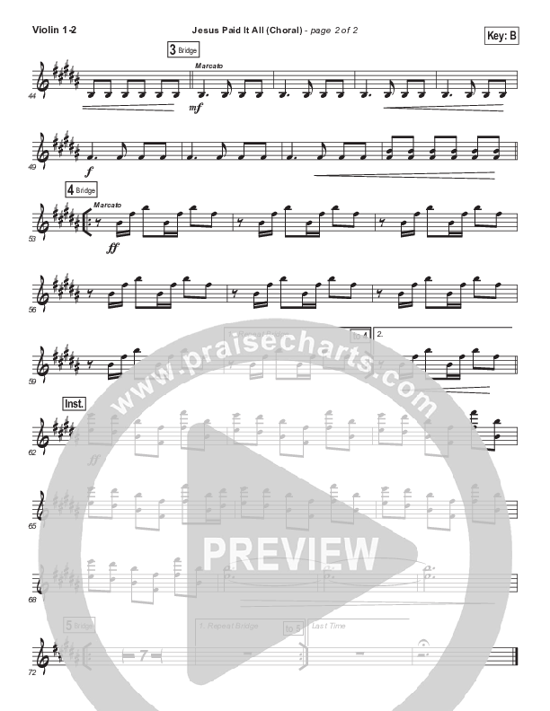 Jesus Paid It All (Choral Anthem SATB) Violin 1/2 (Passion / Kristian Stanfill / Arr. Luke Gambill)