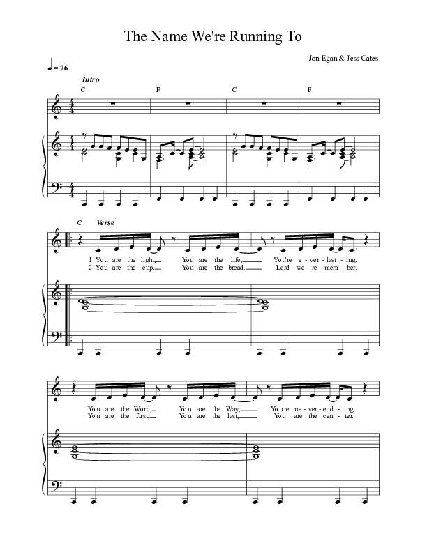 The Name We're Running To Piano/Vocal (Jon Egan)