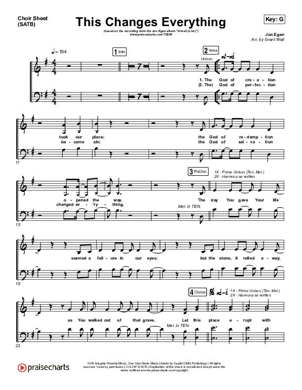 This Changes Everything Choir Sheet (SATB) (Jon Egan)