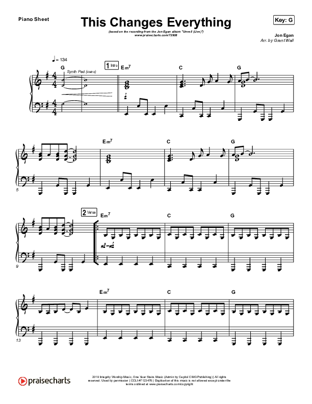 This Changes Everything Piano Sheet (Jon Egan)