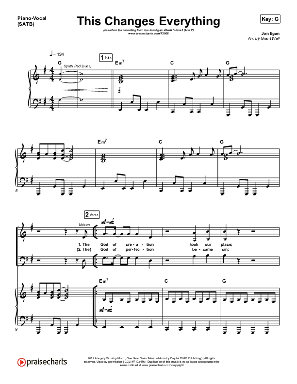 This Changes Everything Piano/Vocal (SATB) (Jon Egan)