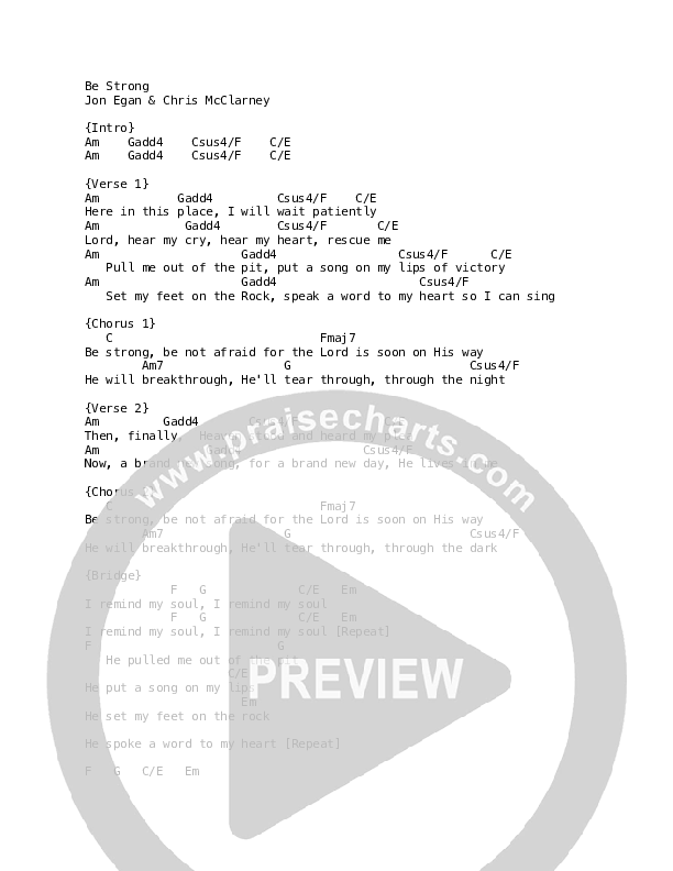 Be Strong Chord Chart (Jon Egan)