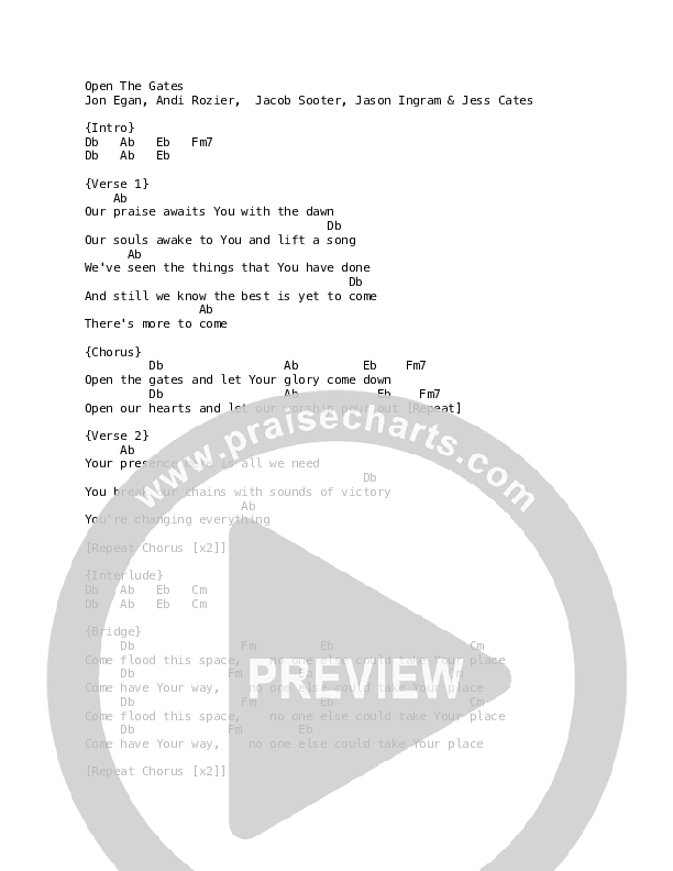 Open The Gates Chord Chart (Jon Egan)