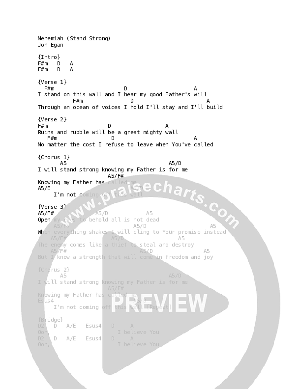Nehemiah (Stand Strong) Chords PDF (Jon Egan) PraiseCharts