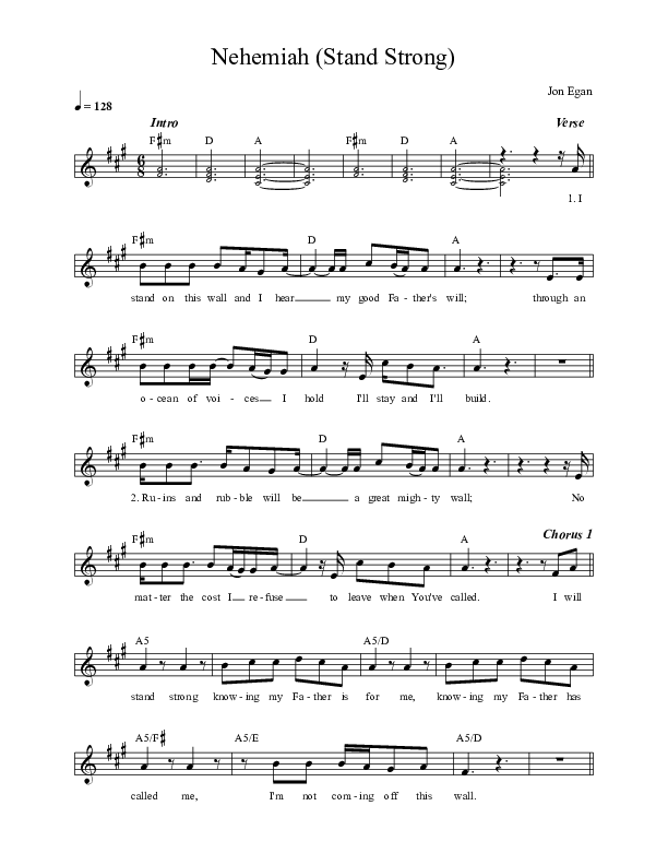 Nehemiah (Stand Strong) Lead Sheet (Jon Egan)